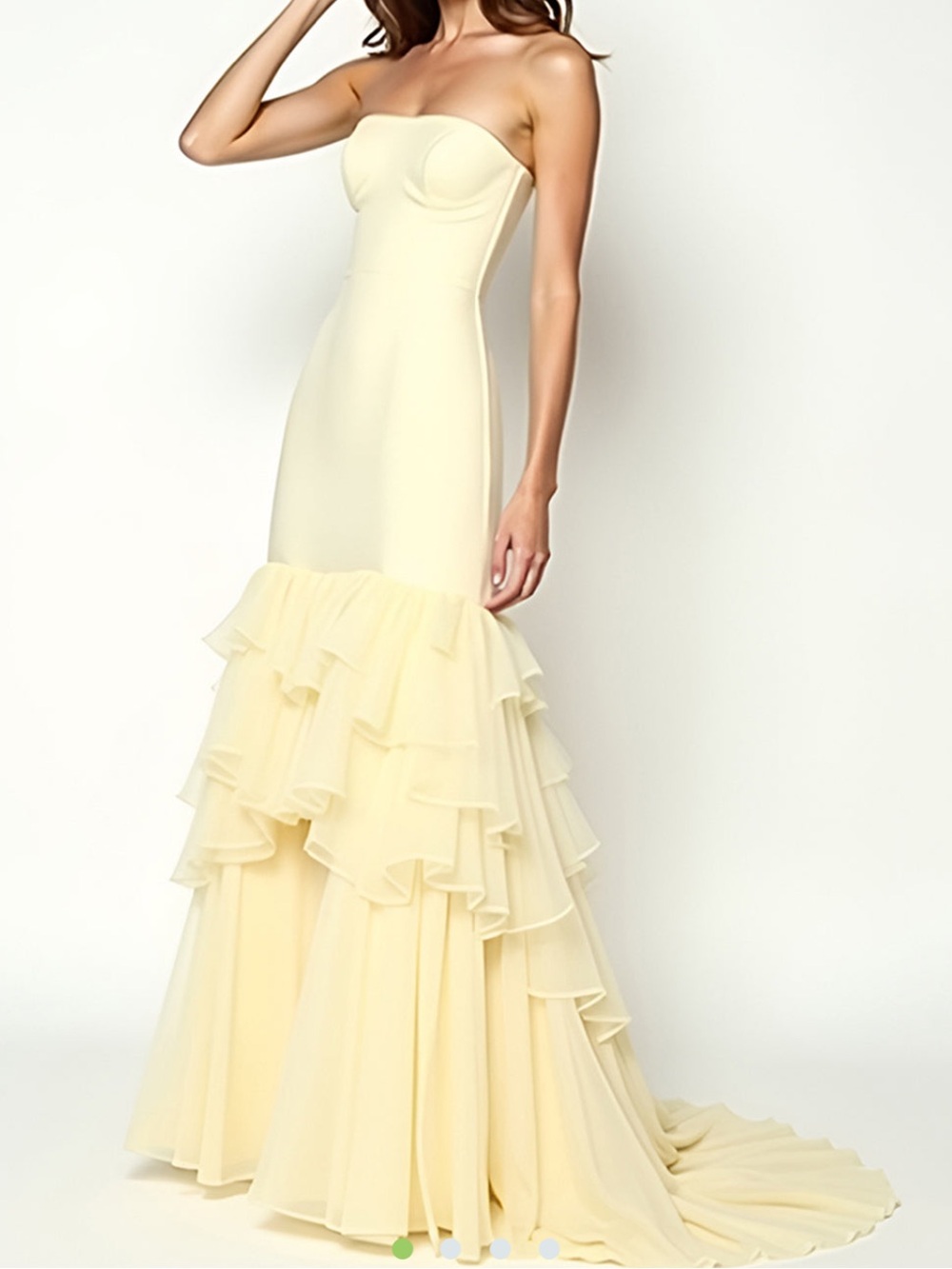 Strapless Ruffle-Hem Gown in Pale Yellow